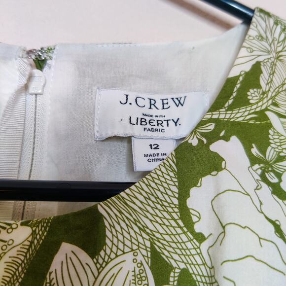 J. Crew Liberty London Cut Out Linear Green Floral Cotton Poplin Midi Dress 12 - Picture 11 of 15